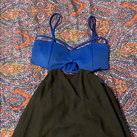 Blue and Black Poetry Cut Out High Low Dress - Picture 2 of 4